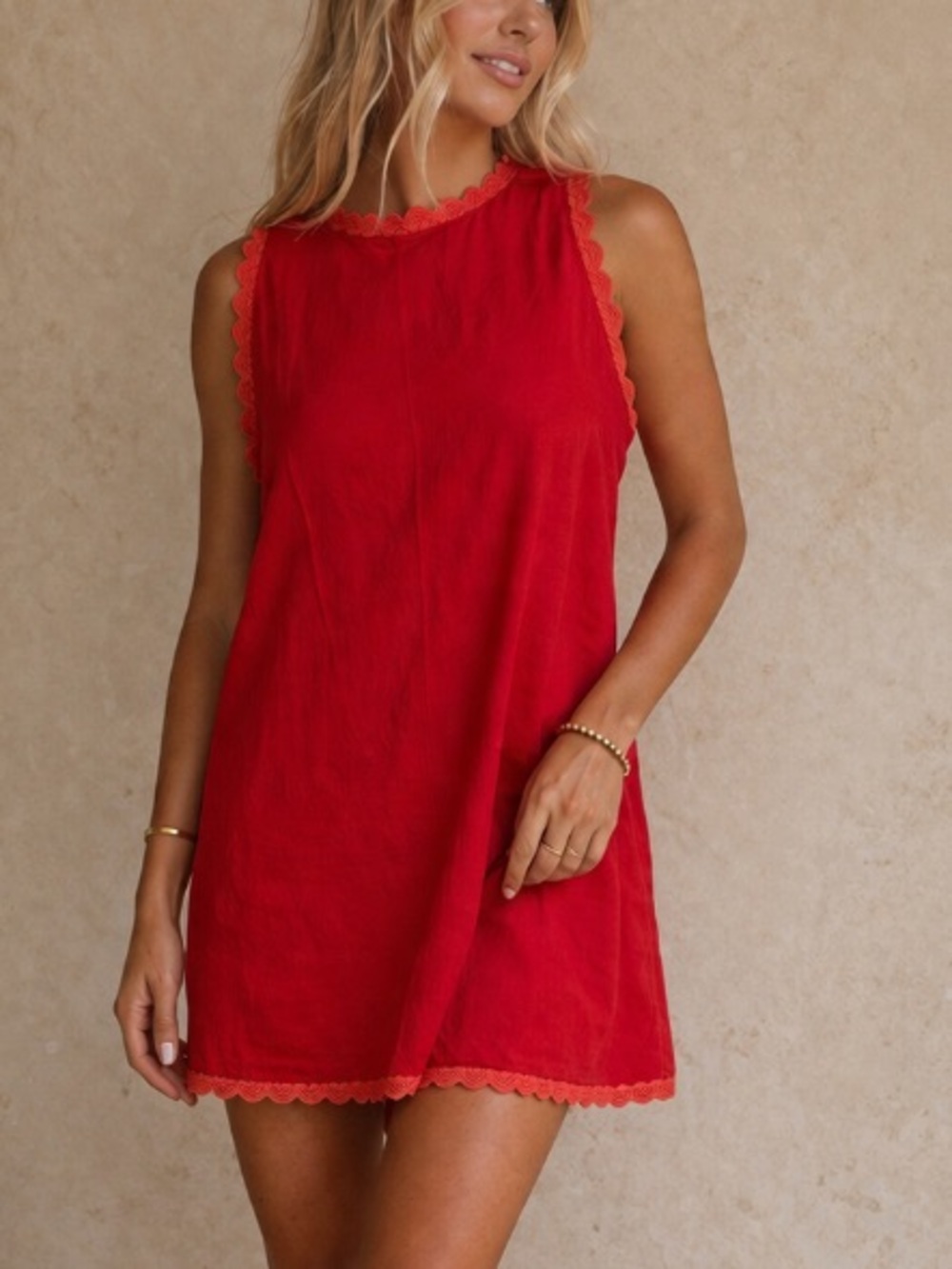NWT DOSE red cotton/polyester sleeveless mini detailed trim dress size XL